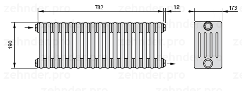 Схема (чертеж) Радиатор Zehnder Charleston 5019/17 №1670 Белый глянцевый RAL 9016